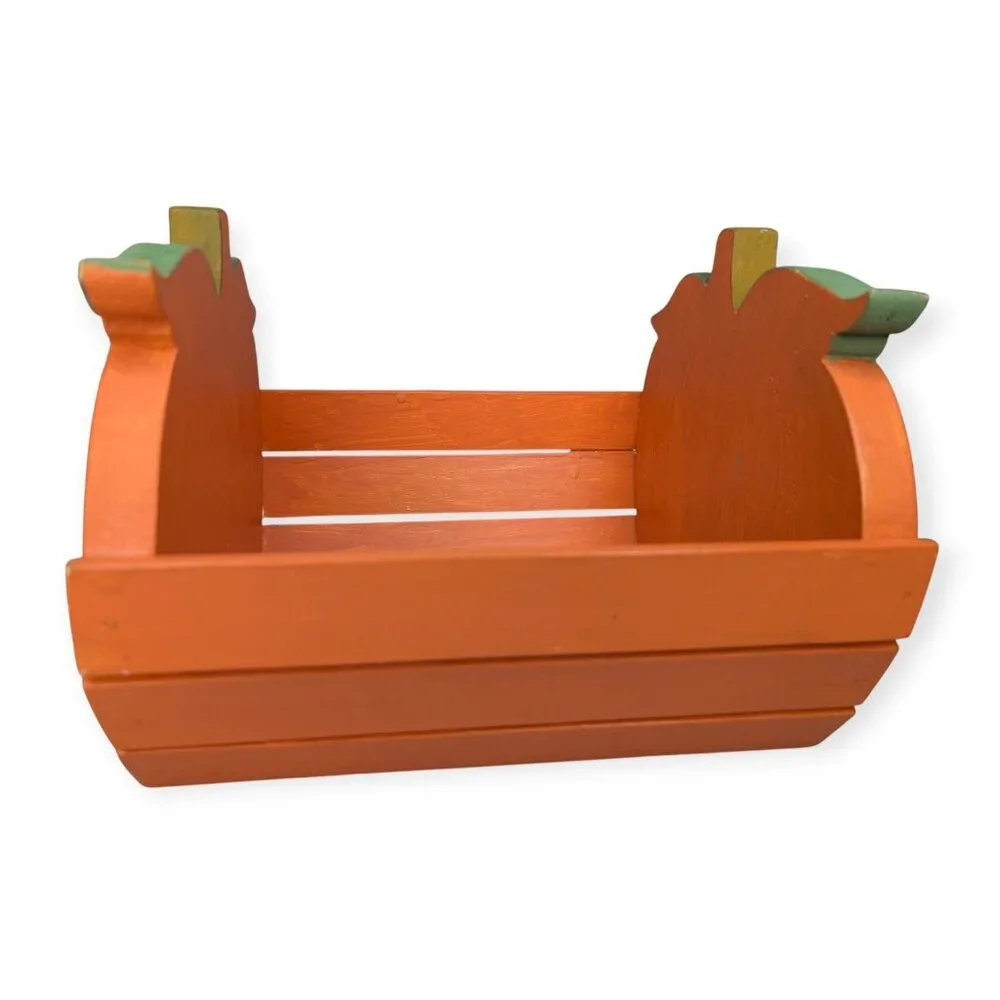 Festive Painted Pumpkin Shaped Wooden Crate/Box Decor